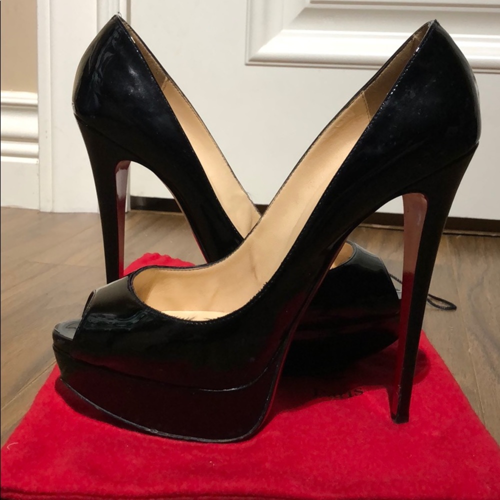 Christian Louboutin Black Lady Peep 150Patent Calf